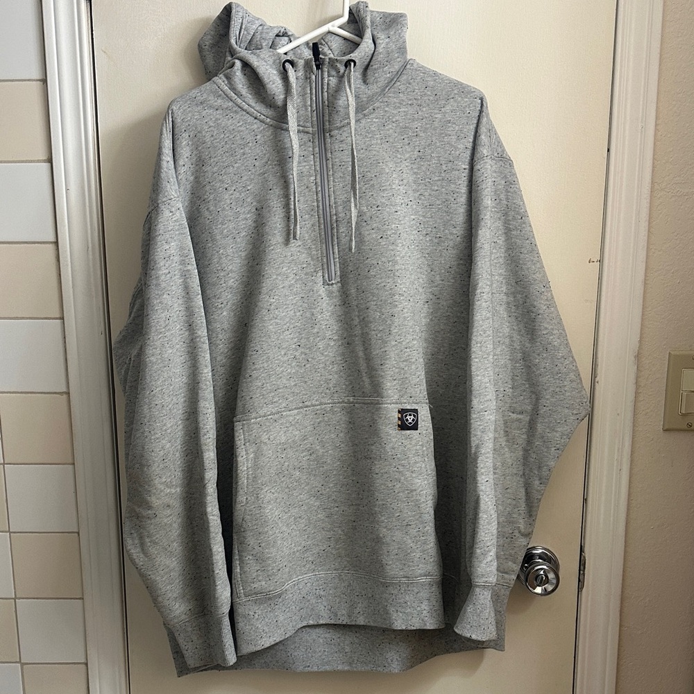 Ariat Men's Light Grey Flecked Half-Zip Hooded Sweatshirt